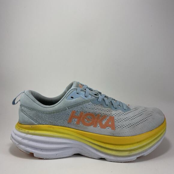 Hoka One One Bondi 8 Running Shoes Womens Size 10.5 B Summer Song Blue Yellow - Picture 1 of 11